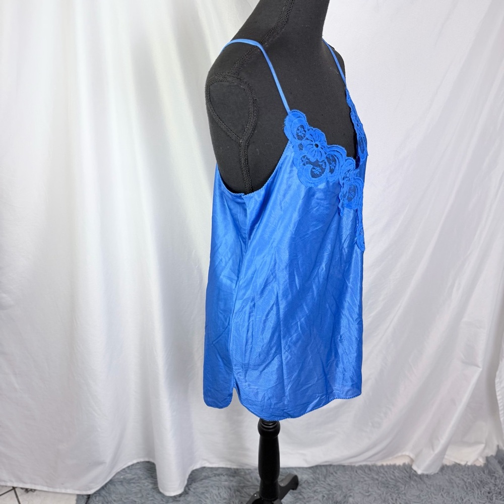 Vintage Janice Lee Blue Lace Trim Slip Nightgown Size L | Fantasy Nightwear - Picture 7 of 10